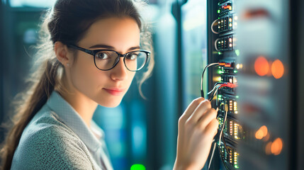 A female network administrator setting up a secure VPN network to ensure secure communication and data transmission for remote work and privacy