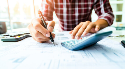 A quantity surveyor reviewing project cost estimates to ensure accurate budgeting, cost-effective strategies, and financial feasibility for large-scale construction projects