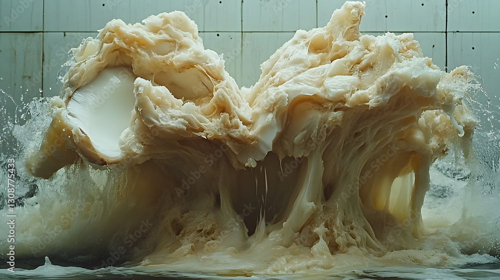 Poster fluid dynamics: capturing a moment of frozen motion of liquids like a tidal wave. a splash of liquid