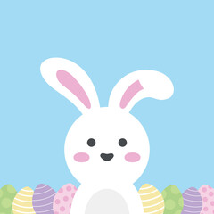 Happy Easter cute bunny with eggs