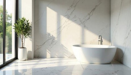 Gleaming marble, freestanding tub, natural light, bathtub, fixtures