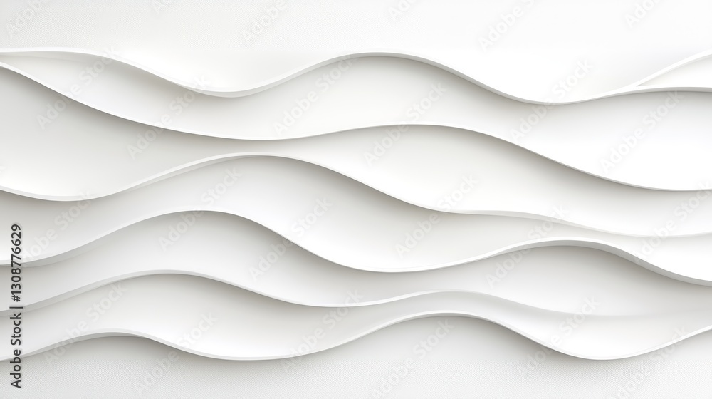 Aufkleber minimalist white abstract waves forming a wavy three-dimensional pattern on a smooth, neutral backgr
