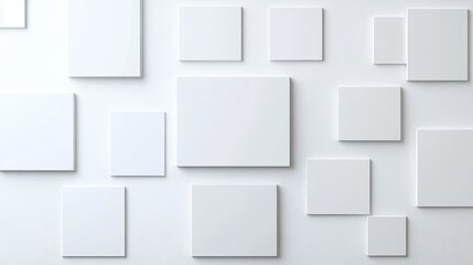 Minimalist white frames on a clean wall, showcasing modern design and artistic layout.