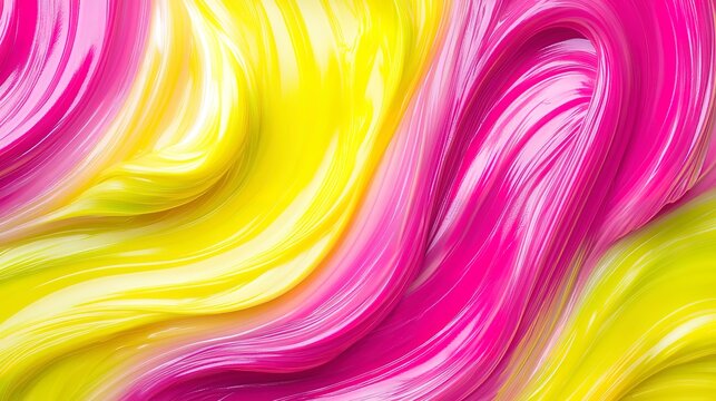 Bright fuchsia and neon yellow swirls, vibrant and dynamic with glossy highlights