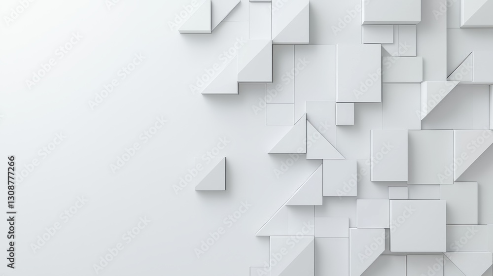 Poster modern abstract geometric white background with 3d shapes and clean minimalist design, ideal for cre