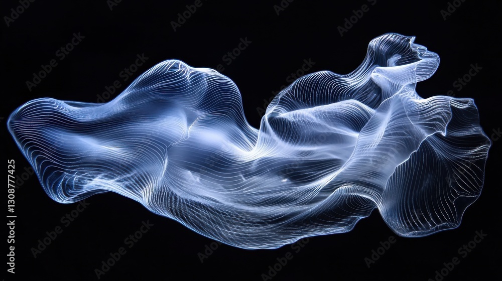 Poster delicate flowing form created with lines and vibrant illumination