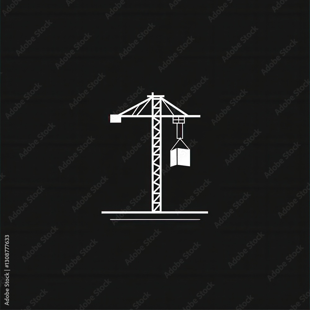 Aufkleber Minimalist construction logo featuring a crane lifting a block in simple line art with a modern monochrome design and effective use of negative space