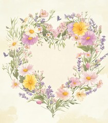 Hand drawn heart shape flower frame