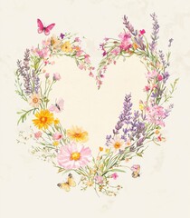 Hand drawn heart shape flower frame