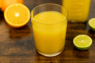 Healthy orange juice. A glass of juice on the table. Orange diet