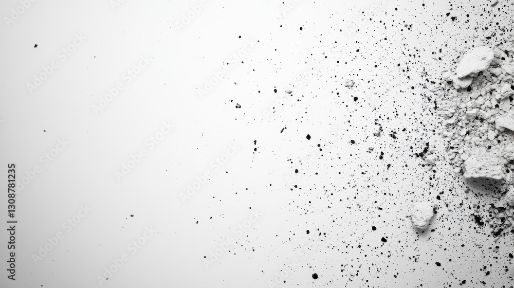 Aufkleber white powder and debris scattered on a blank surface, creating an abstract and textured visual effec