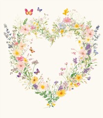 Hand drawn heart shape flower frame