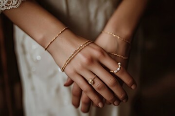 Delicate hands adorned with elegant rings and bracelets showcase
