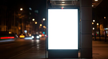Blank Advertisement Billboard Mockup at Night with Blurred City Traffic