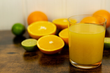 Healthy orange juice. A glass of juice on the table. Orange diet