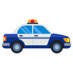 Illustration of a Blue and White Police Car with Flashing Lights © Trendy_Desing