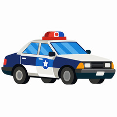 Classic Police Car Illustration Blue and White Vehicle Design