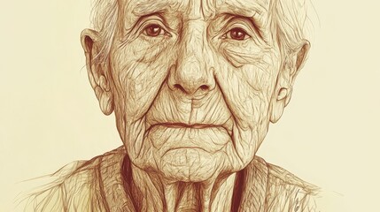 Obraz premium Detailed Sketch of an Elderly Woman with Wise Expressions and Depth