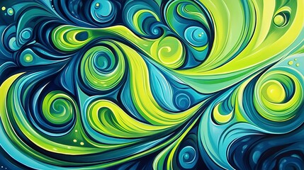 Fototapeta premium Bright neon lime and electric cyan swirls, bold and dynamic with glossy highlights