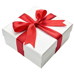 red gift box with ribbon on transparent