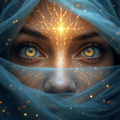 a pair of divine eyes gazing through a celestial veil their irises made of intertwining nerves