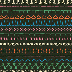 Folk embroidery and textile seamless pattern. Decorative handcraft stitches, line border, textile seam, sewing. Abstract vector surface for fabric, paper, web. Handmade, DIY, hobby concept