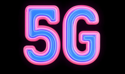 Futuristic Neon 5G Sign with Bright Colors on Black Background