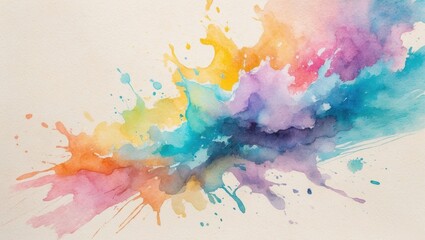 Obraz premium Colorful Abstract Watercolor Splash on Paper. Pink orange yellow blue and purple paint spread on light surface.