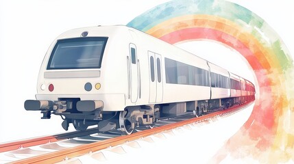 Naklejka premium Colorful Train Journey Through a Rainbow Landscape