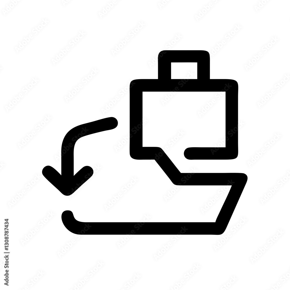 Poster simple black line icon showing a file being downloaded from a source into a folder with a downward a
