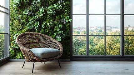 Relaxing chair, green wall, city view
