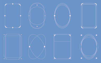 Boho and Art Deco frames collection. Elegant thin linear borders and arches with stars. Abstract geometric decoration template  for logo, postcard, posters, invitations, social media posts and stories