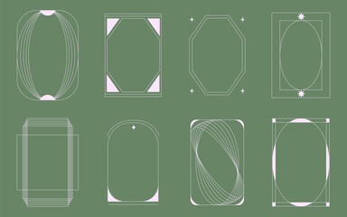 Boho and Art Deco frames collection. Elegant thin linear borders and arches with stars. Abstract geometric decoration template  for logo, postcard, posters, invitations, social media posts and stories