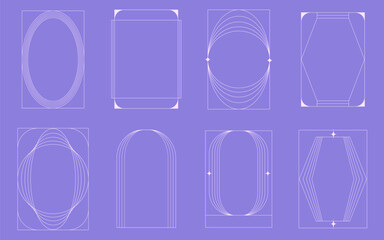 Boho and Art Deco frames collection. Elegant thin linear borders and arches with stars. Abstract geometric decoration template  for logo, postcard, posters, invitations, social media posts and stories