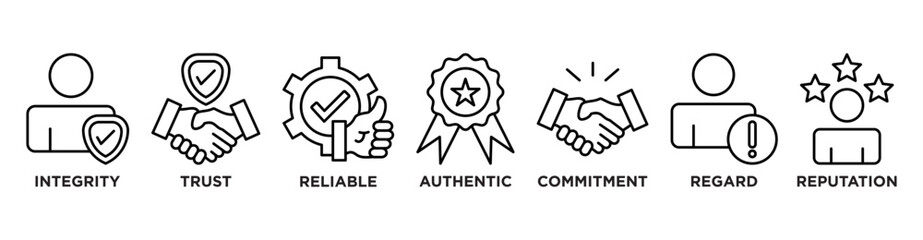 Credibility banner web icon vector illustration concept with icon of integrity, trust, reliable, authentic, commitment, regard, and reputation	