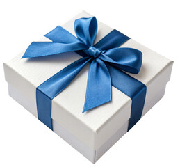 blue gift box with ribbon on transparent