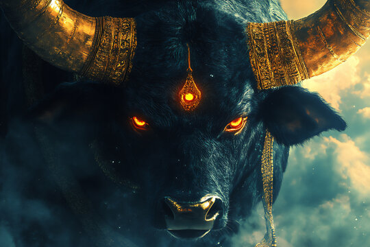 the black bull with golden horns, known as kaliya from hindu mythology,