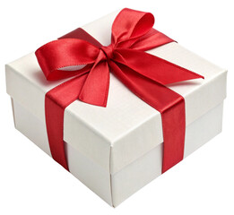 red gift box with ribbon on transparent