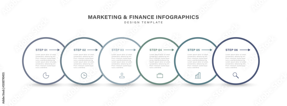 Poster circle infographic elements with 6 steps or options. design template with icons