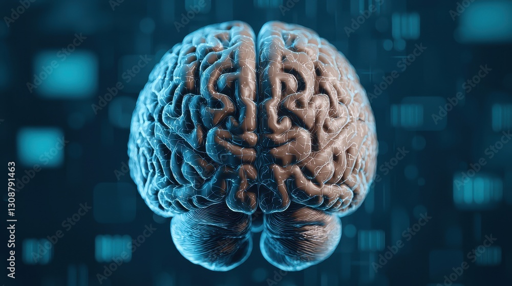 Poster 3d digital brain model with neurological connections and abstract technology background for science 