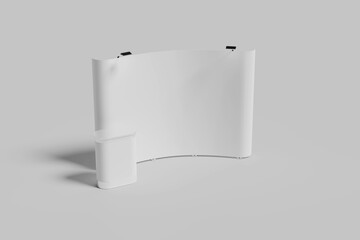 Exhibition standing for mockup and Corporate identity,display.Empty booth Design.Retail booth design elements in Exhibition hall.Booth system of Graphic Resources.3d render.