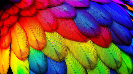Fototapeta premium Vibrant bird feathers glisten in a cascade of iridescent hues, capturing the mystery and splendor of avian beauty.