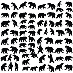 Bear silhouettes set. wildlife, animal silhouette, bear vector, black bear, grizzly bear.