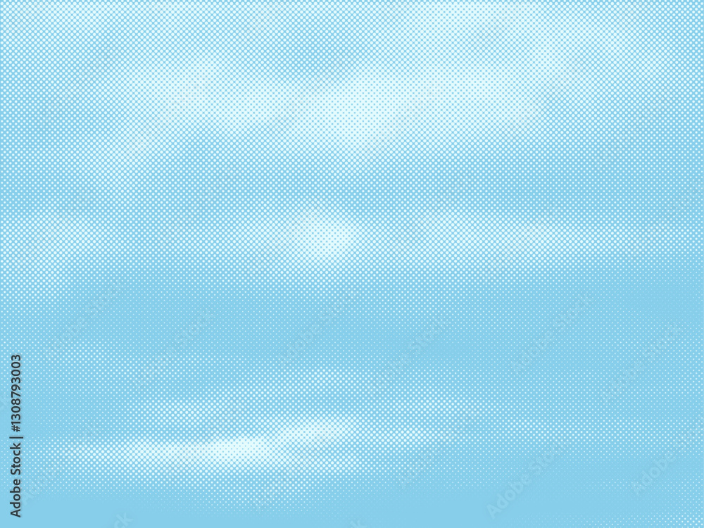 Aufkleber Color halftone texture of blue sky with clouds. Abstract cloud pattern vector dotted pixel texture background with copy space.
