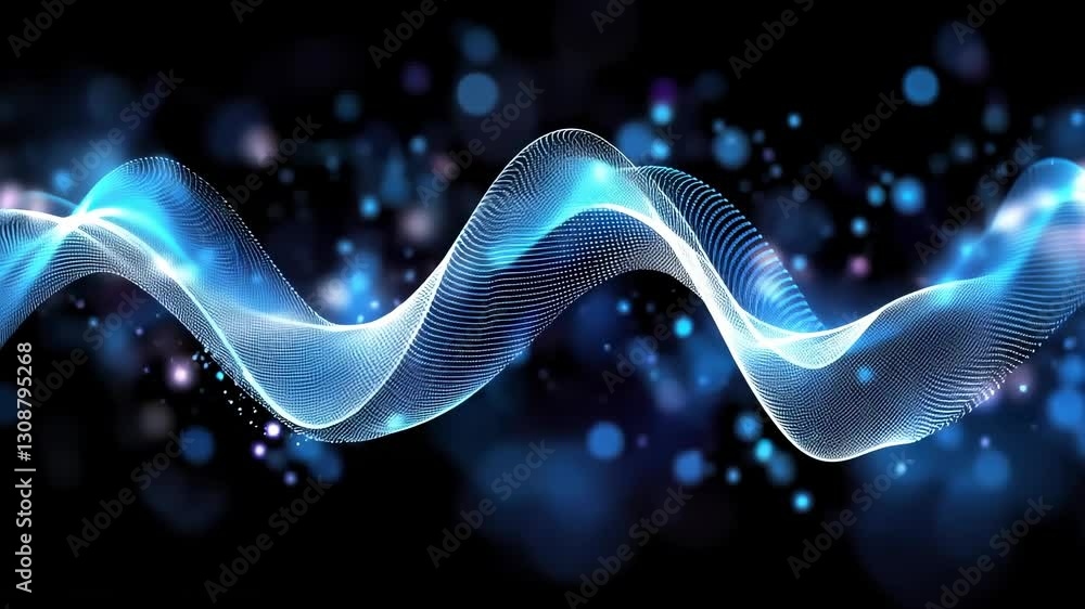 Poster abstract blue wave background with dots and lines, futuristic technology digital sound waves network