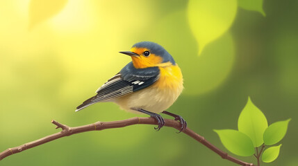 Fototapeta premium A very cute Prothonotary Warbler,illustration,created with Technology