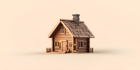 Wooden cabin house model on beige background