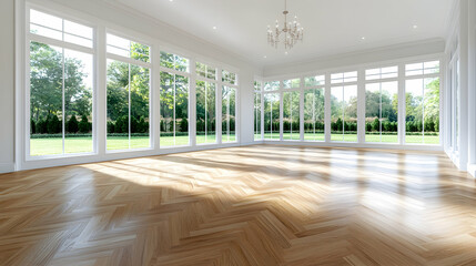 Sunlit Room, Hardwood Floor, Garden View