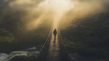 Fototapeta premium A person walking on the bridge 