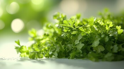 Obraz premium A close-up of fresh green herbs, highlighting their vibrant color and texture.